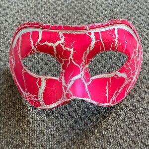 Hot Pink & Silver Cracked Pattern Thick Plastic Masquerade Mask (7"x 3.5")